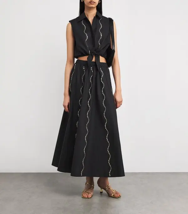 Sandro cotton rhinestone co-ord (maxi skirt+shirt)
